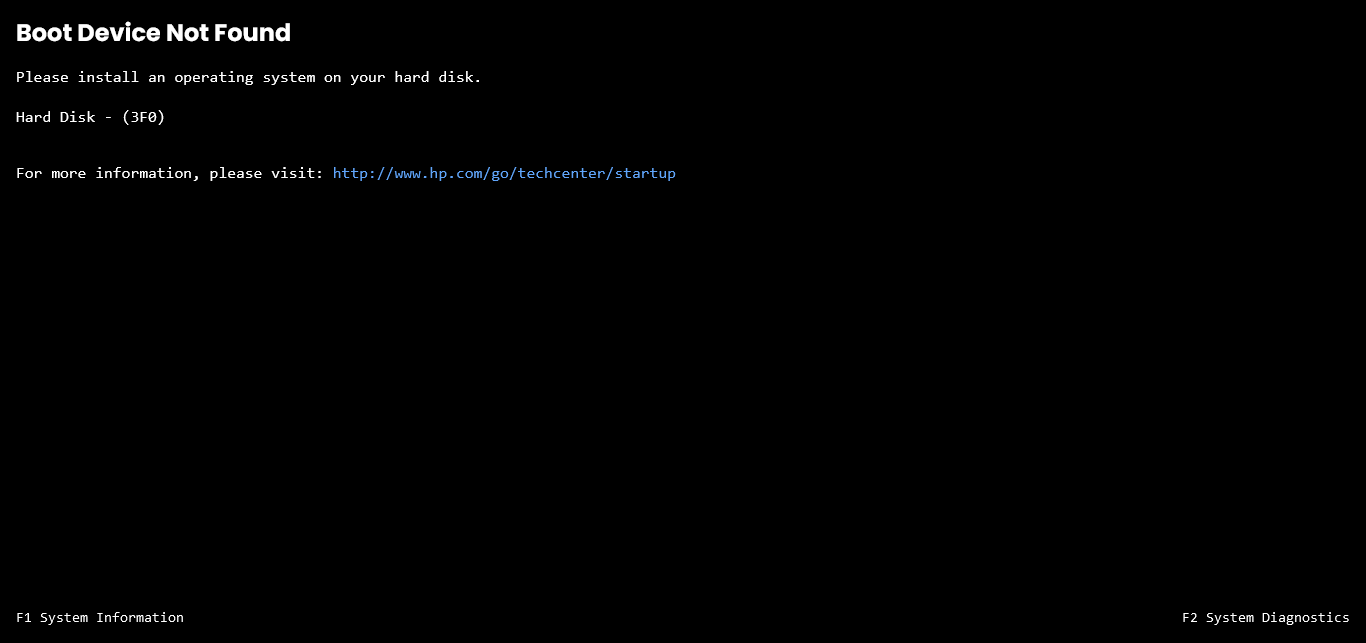 Boot Device Screen